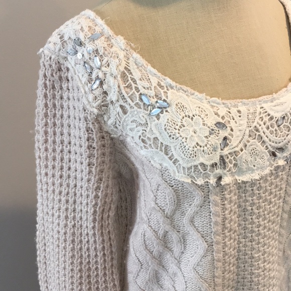 Free People jeweled Cream Sweater Small - Picture 4 of 6